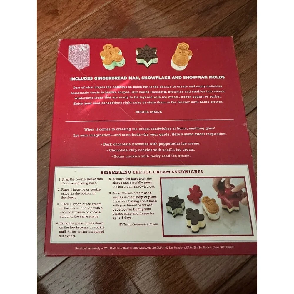 Williams Sonoma Ice Cream Sandwich Molds Unisex OS Red Jack Frost‎ & Friends 3pc
